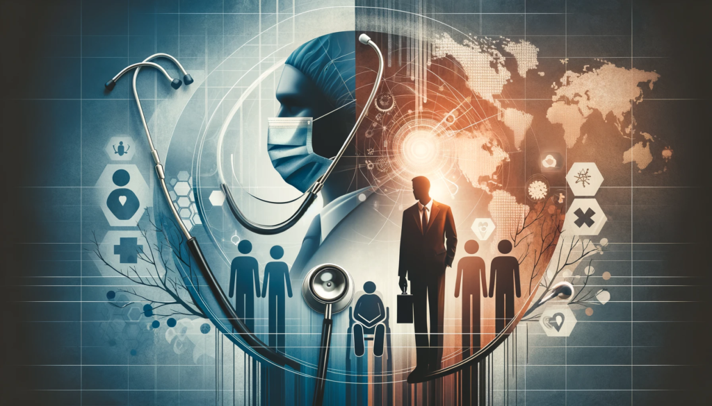 An art piece depicting doctors and people