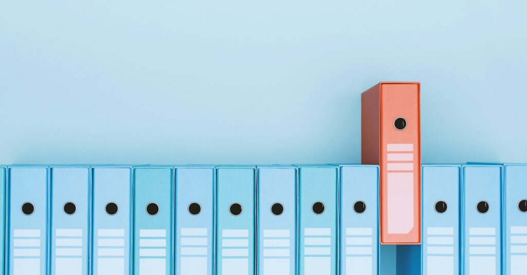 Organized archive with ring binders